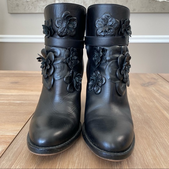 VALENTINO GARAVANI floral apliqué ankle boots black sz 40.5 - Picture 3 of 12